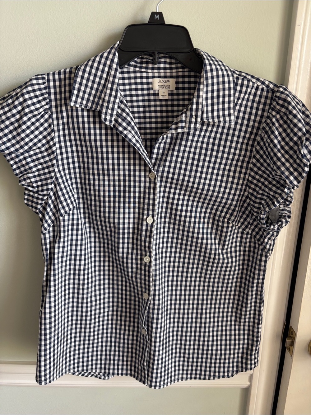 J. Crew Navy and White Gingham Short-Sleeve Button-Down